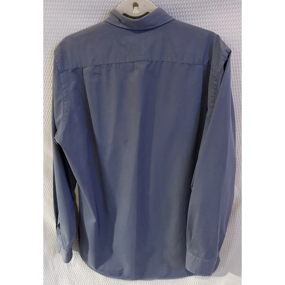 Ralph Lauren Polo Shirt Mens Medium Gray Blue Button Up Long Sleeve Flap Pockets